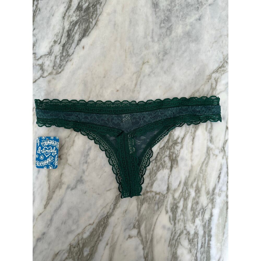 FREE PEOPLE INTIMATELY Dark Emerald Green Floral Lace Bow Thong Underwear XS - Picture 4 of 5